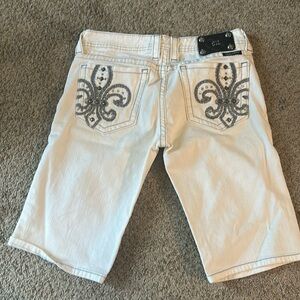 MISS ME white embellished fleur-de-lis Bermuda shorts Size 31